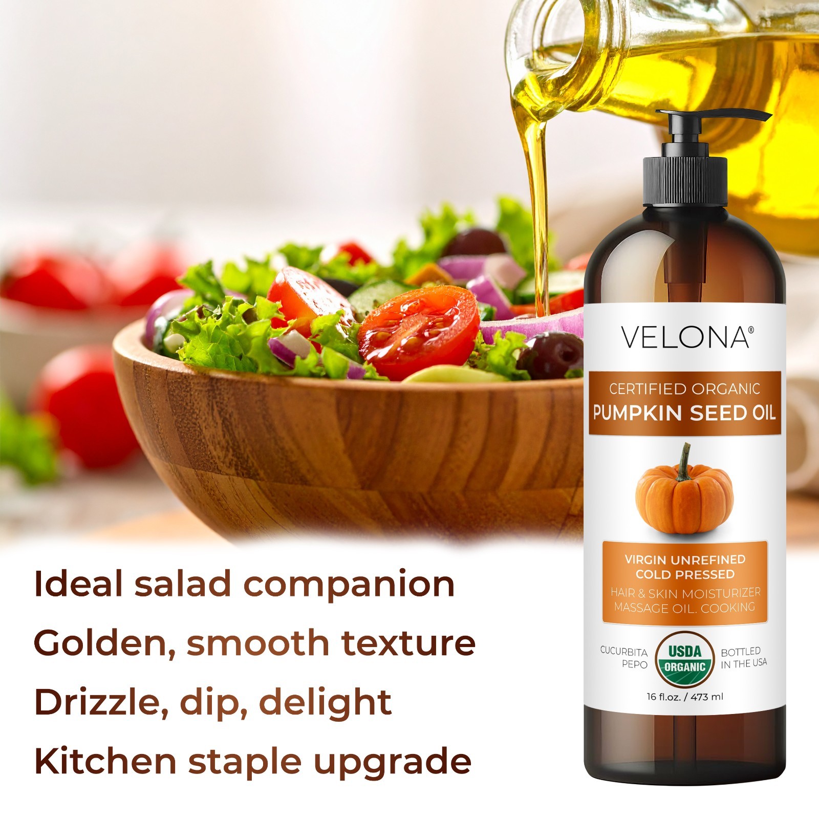 Velona Pumpkin Seed Oil USDA Certified Organic – 32 oz Unrefined Cold Pressed