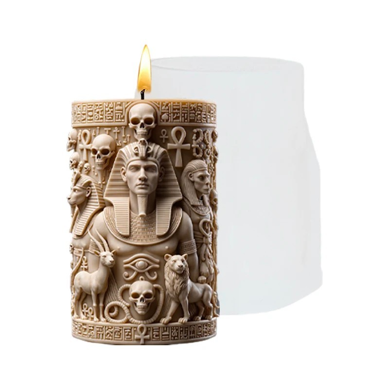 Egypt Pharaoh Candle Silicone Mold Wax Skull Relief Cylindrical Candle DIY Molds