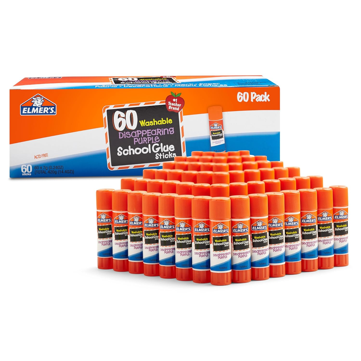 Elmer’S Disappearing Purple School Glue Sticks, Washable, 7 Grams, 60 Count – Po