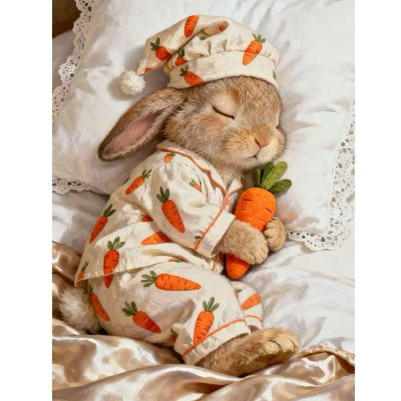 Cute Rabbit Carrot Diamond Art Kits for Adults, Cute Animals 5D Diamond Painting