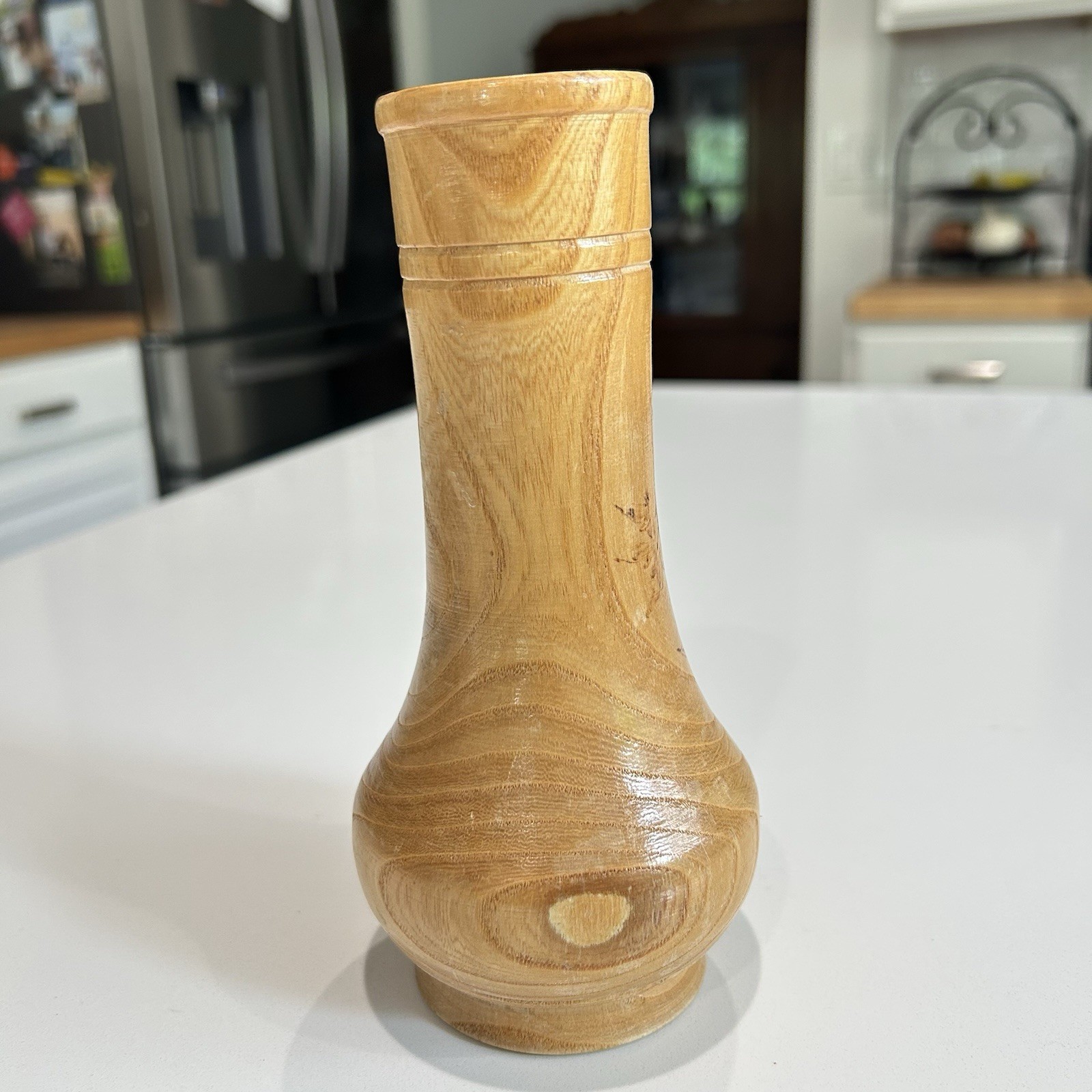 Vintage Hand-turned Wood Vase Bulgaria