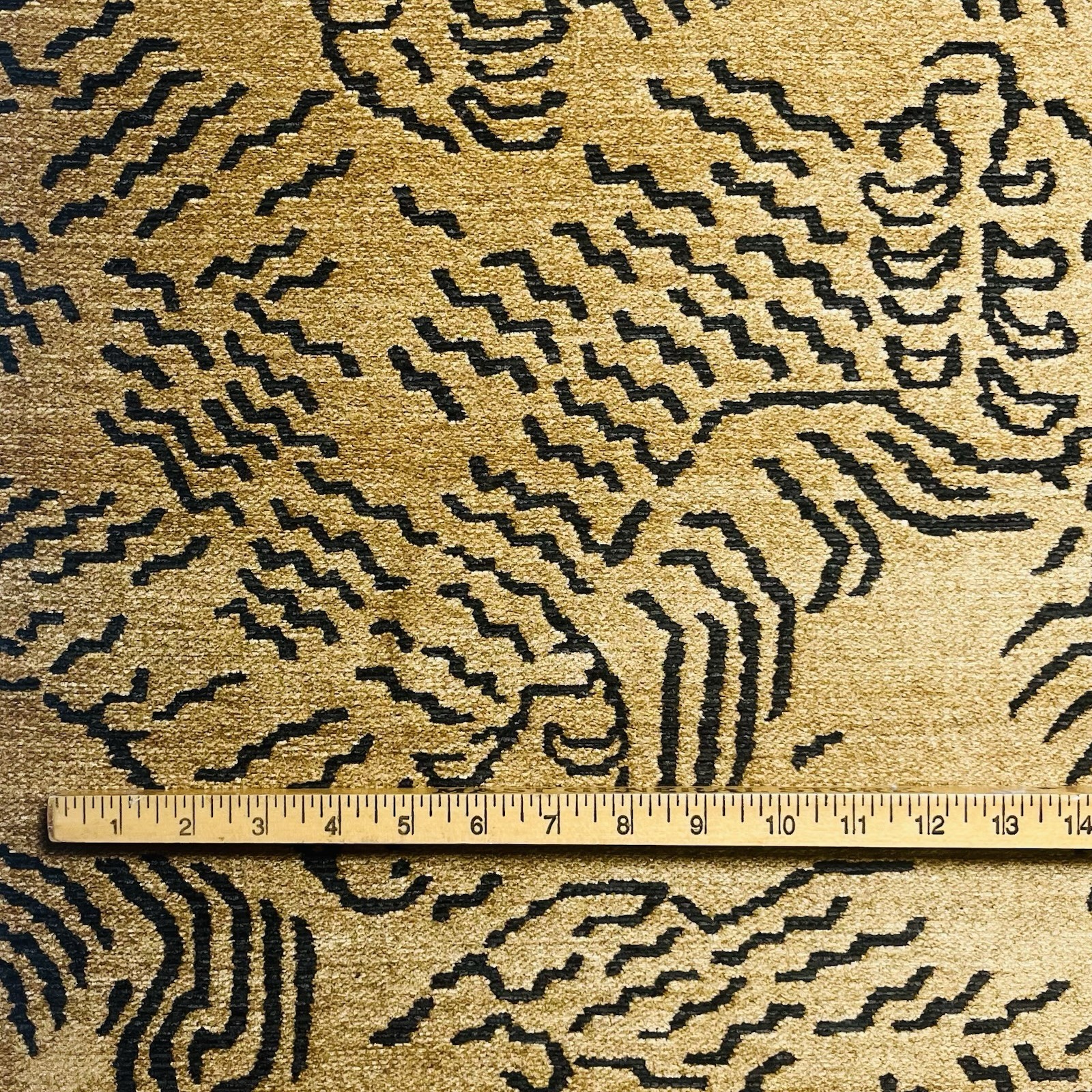 ABSTRACT TIBETAN INSPIRED UPHOLSTERY FABRIC MOURA IN COGNAC 1.9 YARDS