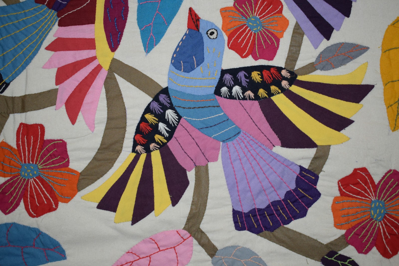 Egyptian Khayamiya Patchwork Wall Hanging Tapestry Maroon Peacock Floral