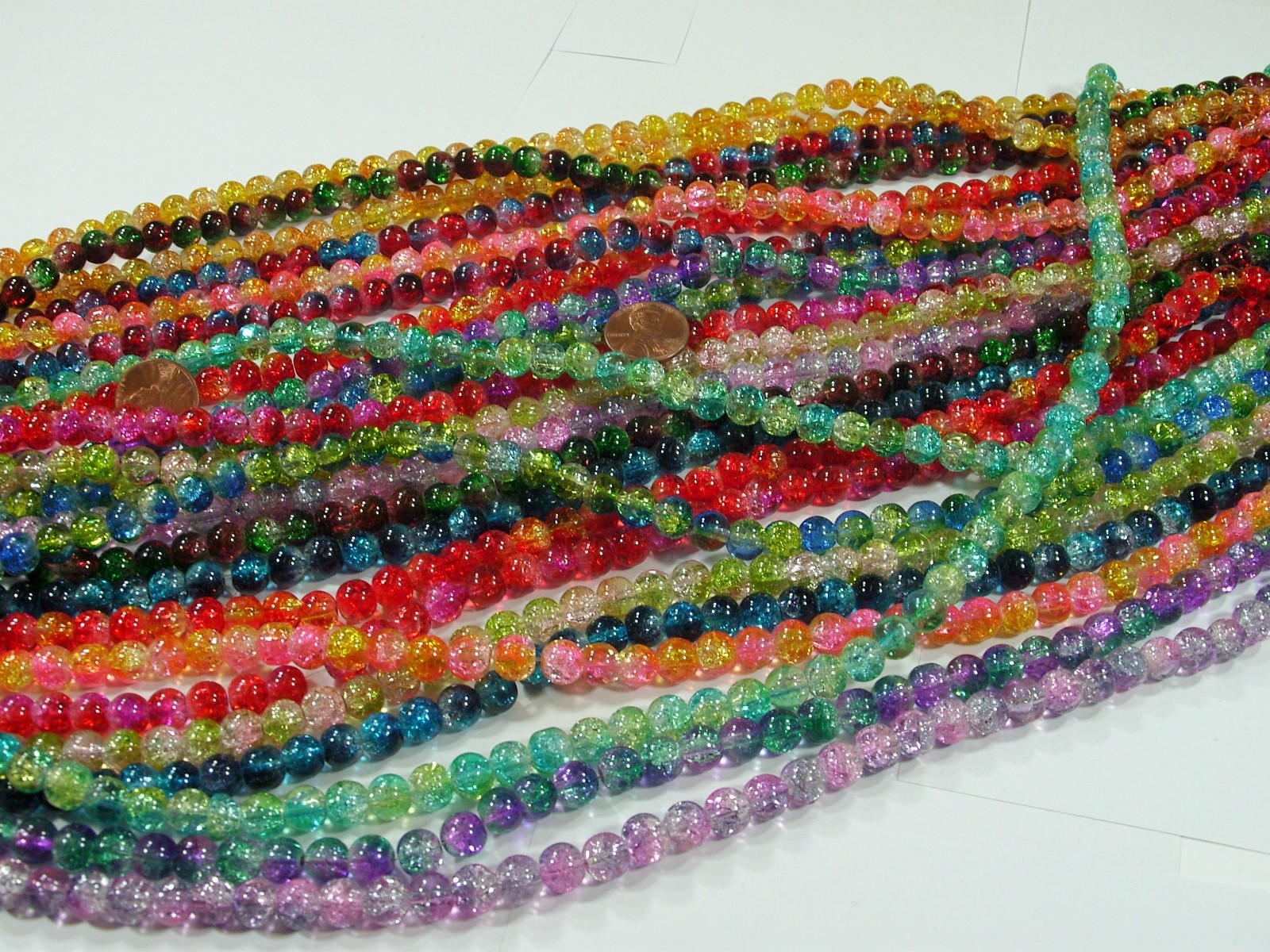 20 Strands 18″ (8mm) Assorted Colors 2 Tone Crackle Glass Beads Bulk Lot (HA-54)