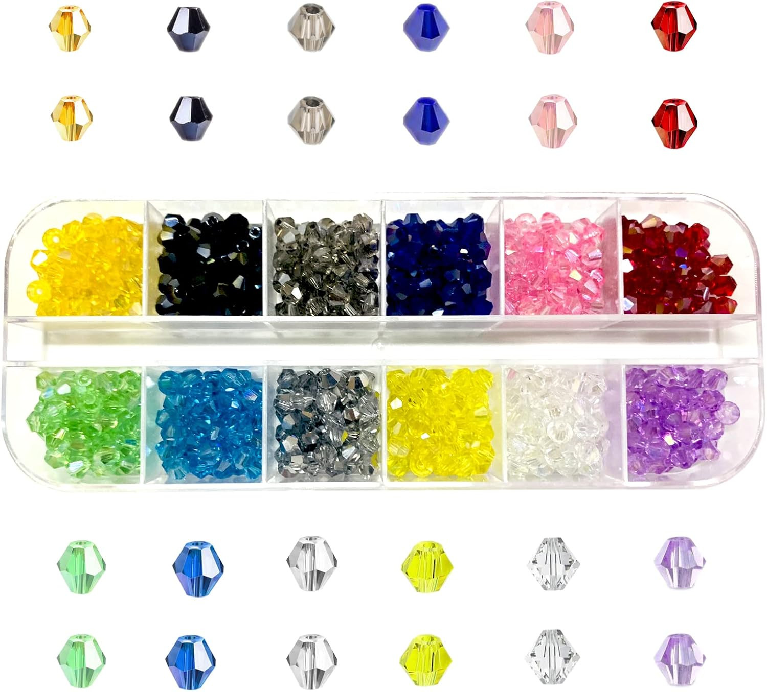 1200Pcs 2Mm Crystal Bicone Glass Seed Beads, 12-Grid Plated AB Color Faceted Loo