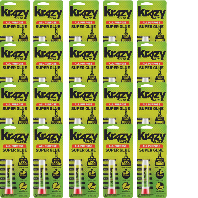 20 Pack Krazy Glue Instant Strong Fast Drying All Purpose Glue. 0.07 oz Tube
