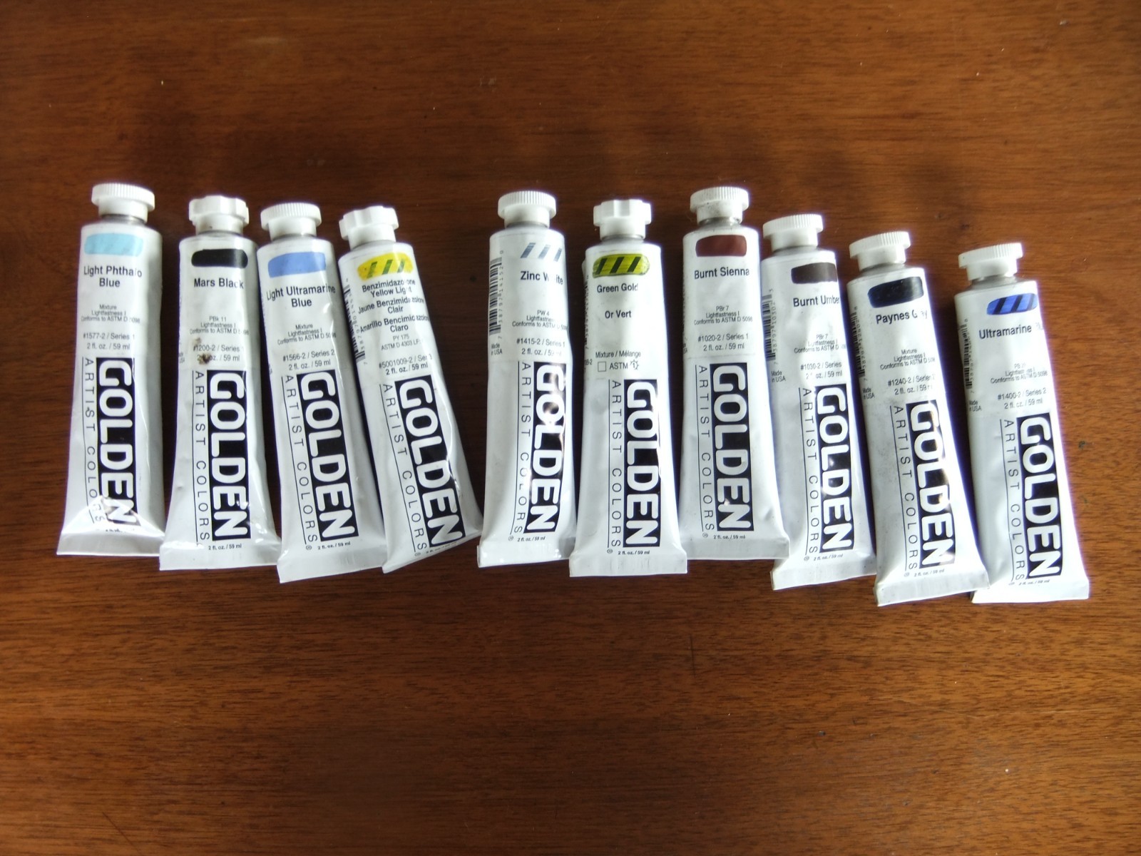 10 Tubes Golden Heavy Body Acrylic Paint 2oz. Assorted Colors