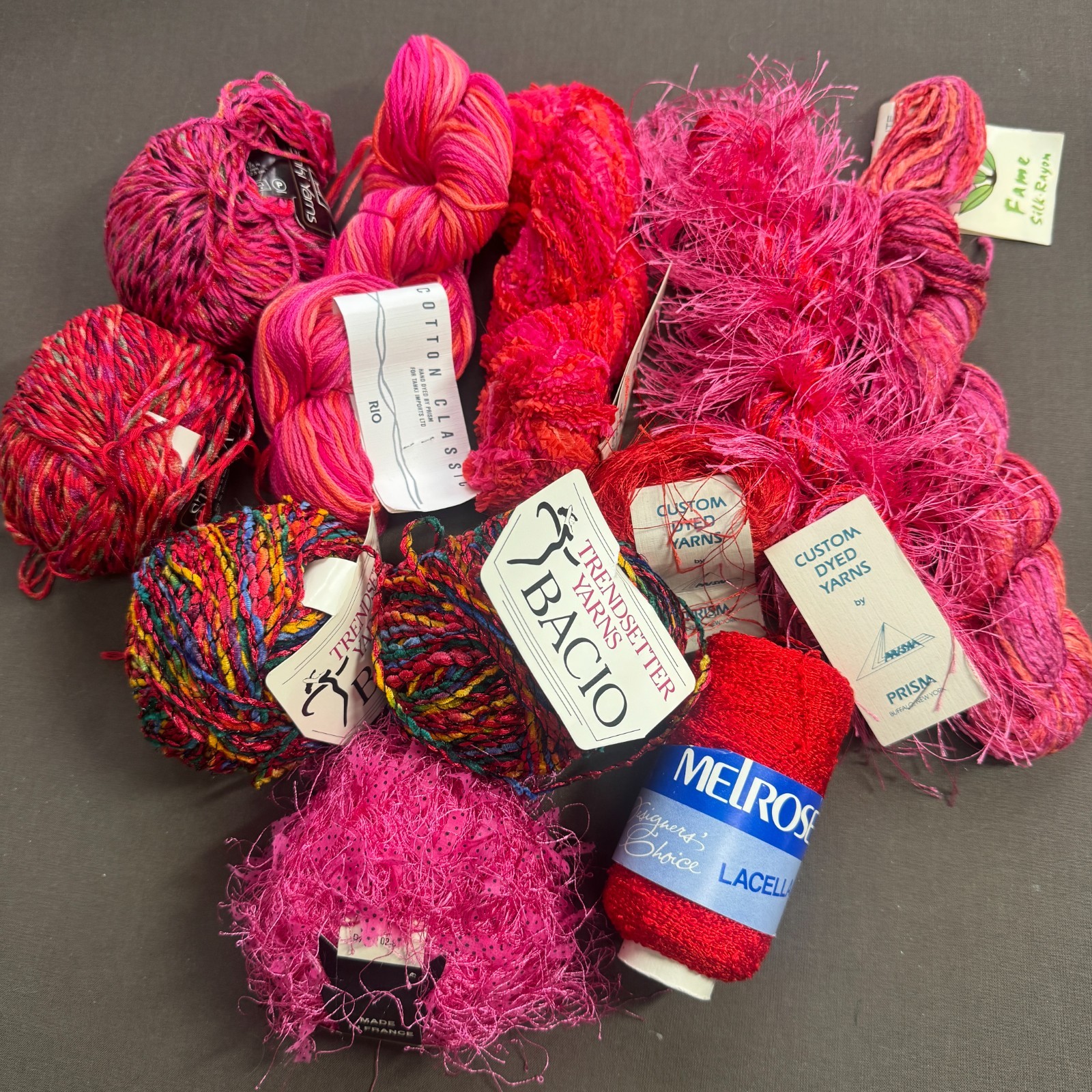 Lot of Pink/Red Novelty Yarns – Eyelash, Variegated – Mixed Brands – NOS
