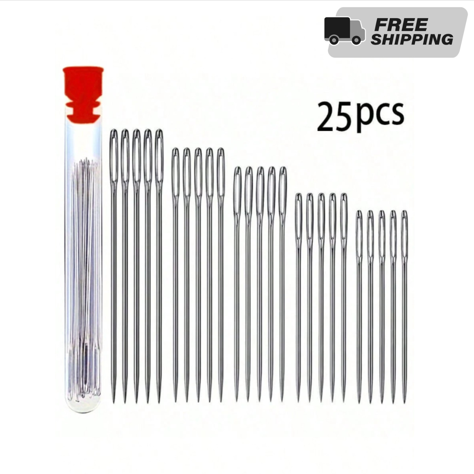 25x Big Eye Needles Assorted Sizes Hand Sewing Embroidery Tapestry Steel Silver