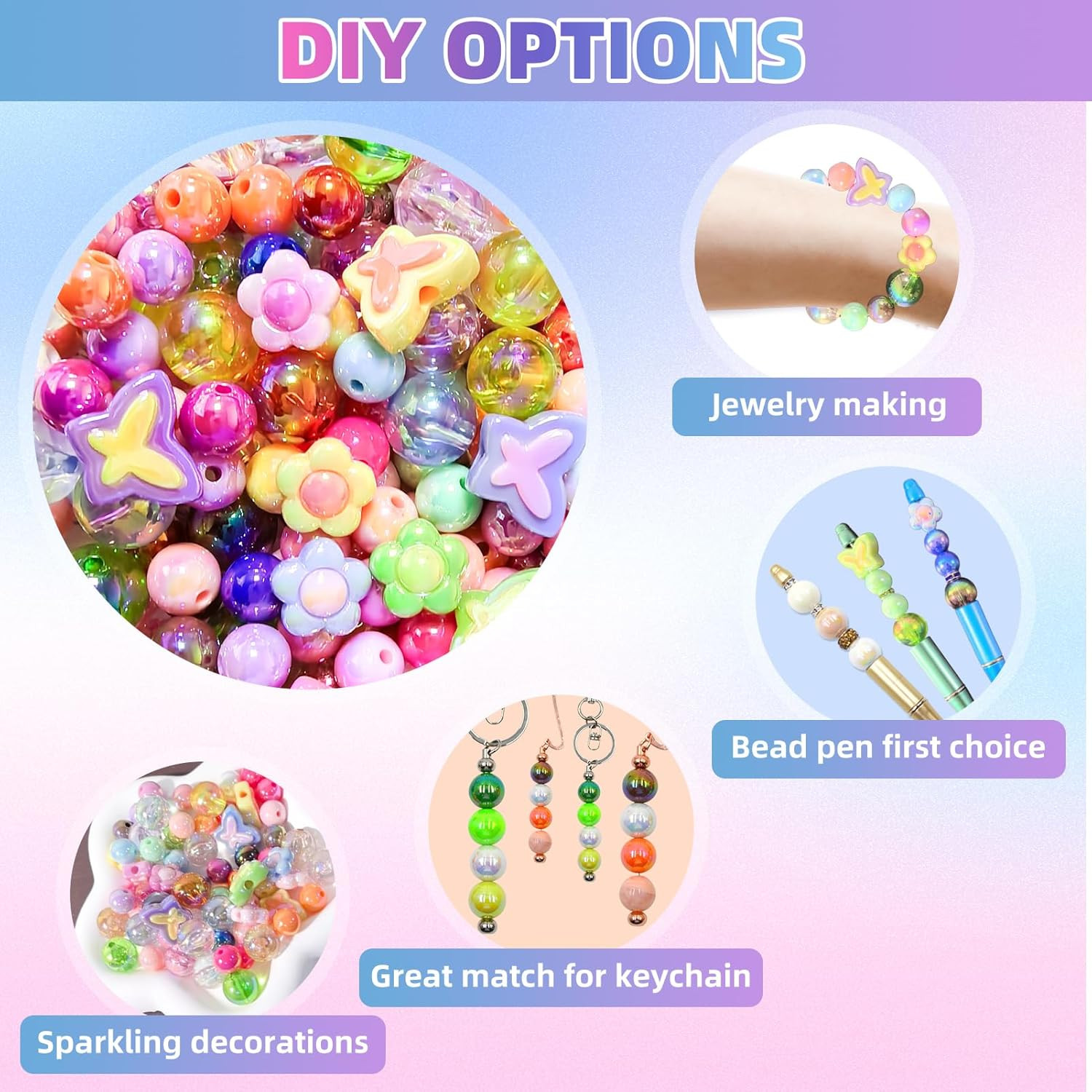 254 Pieces Beads for Pens – 16MM Acrylic Loose Beads Bulk Set – Beads Kit for Cr