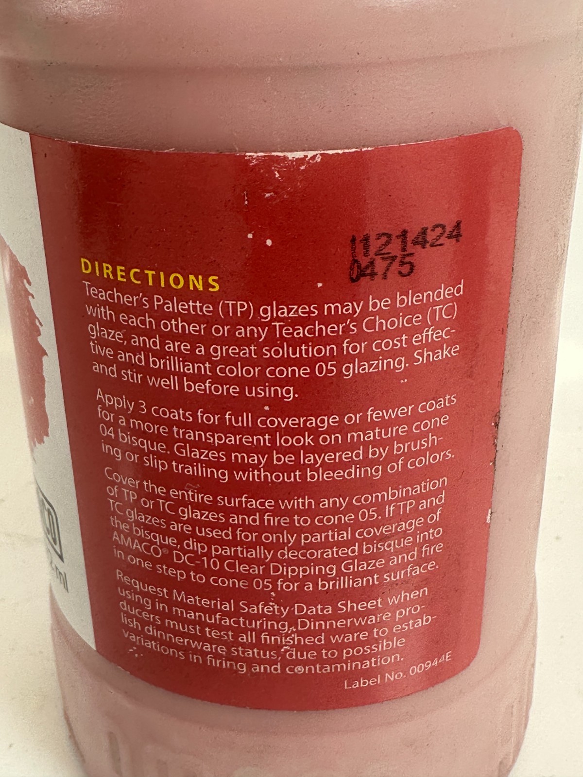 Amaco 36643A Teachers Palette Gloss Glaze – “Scarlet” 16 fl.oz. Sealed Top