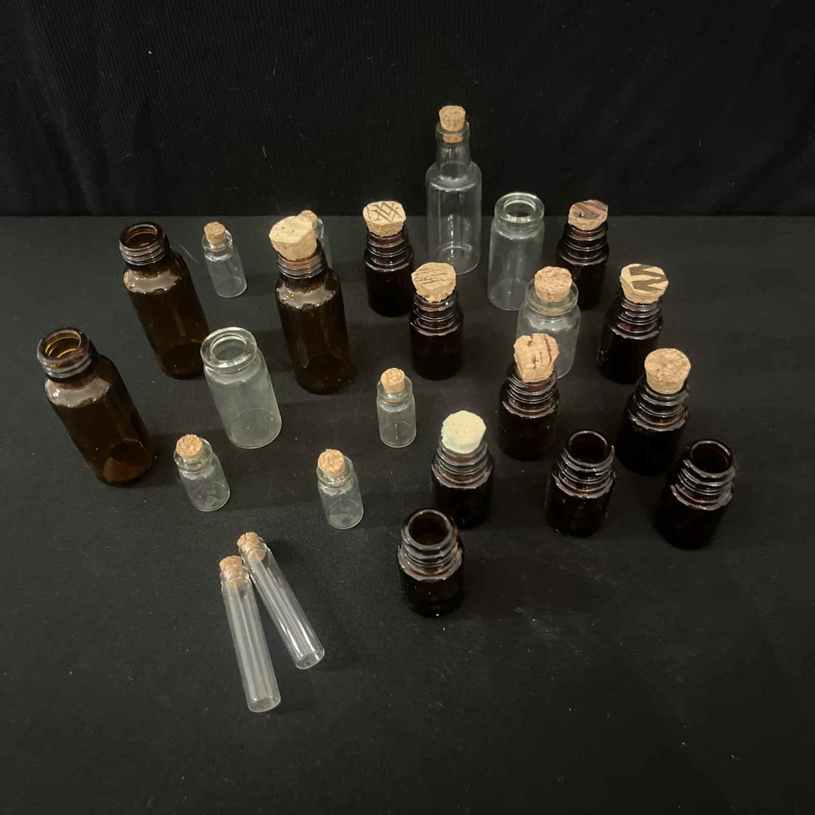 Bulk Lot 24 Mini Glass Bottles Vials Cork Top Apothecary Amber Clear Craft DIY