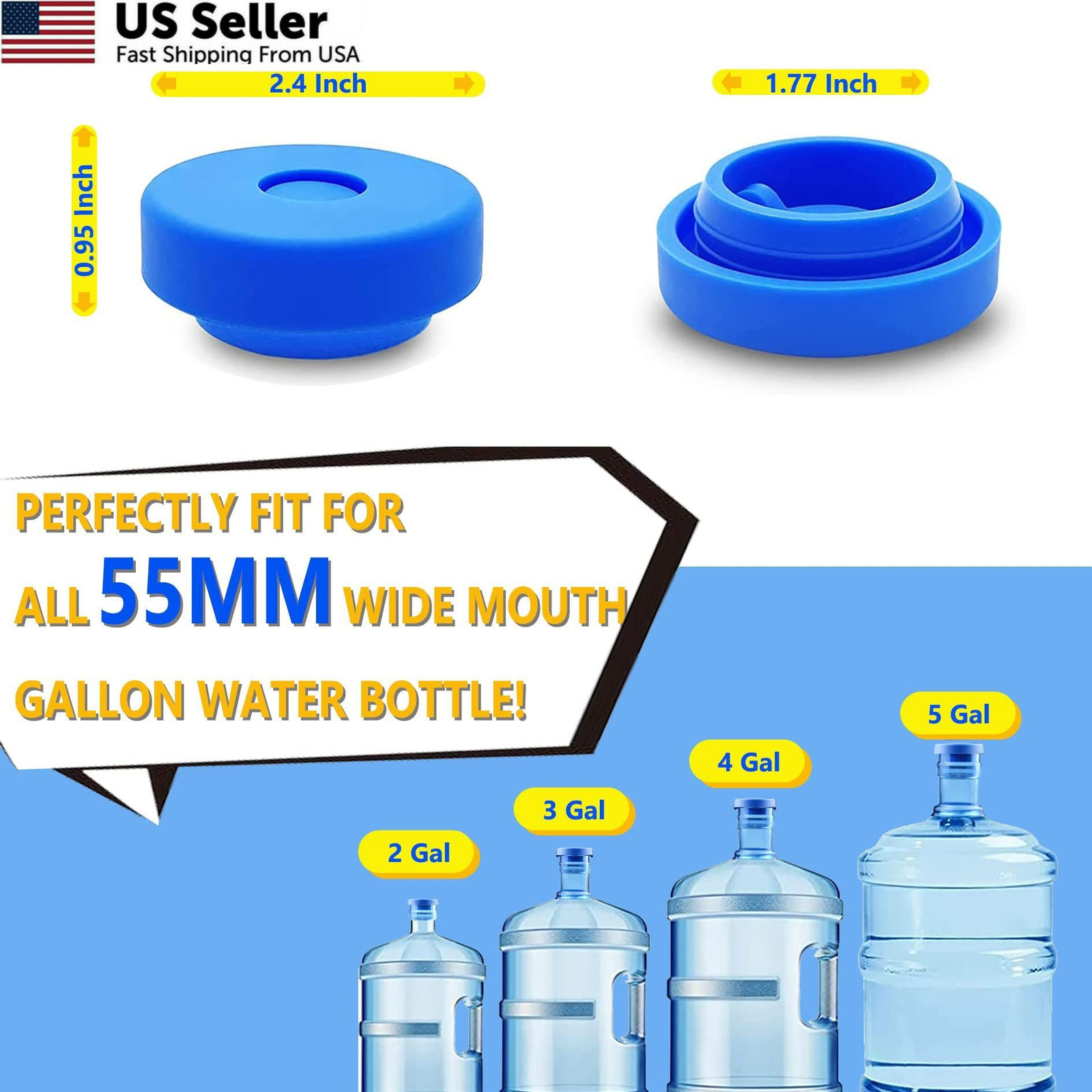 3 and 5 Gallon Water Jug Cap Reusable，Food Grade Silicone Replacement Gallon…