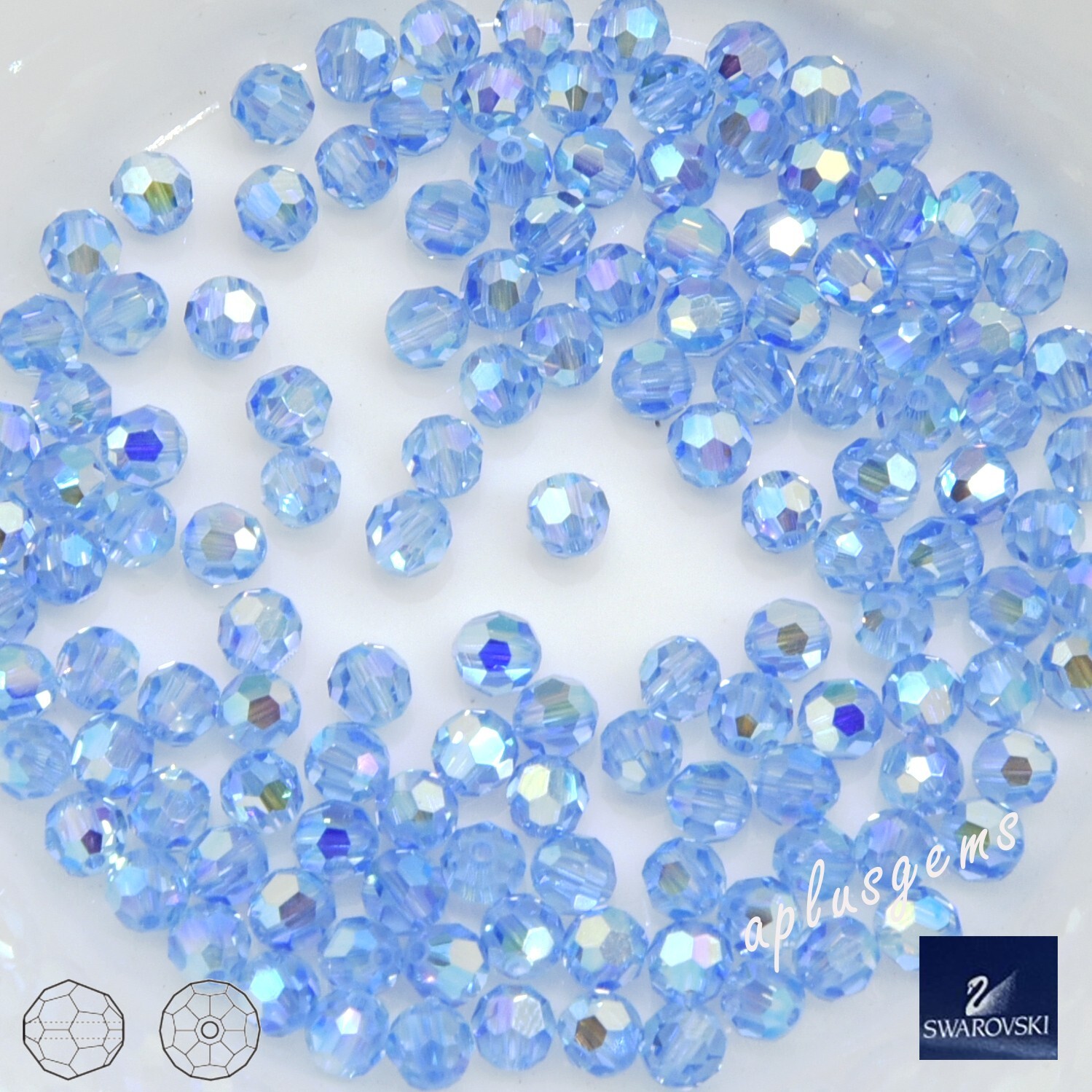 60pcs SWAROVSKI #5000 4mm Faceted Crystal Beads Light Sapphire AB2X _blue