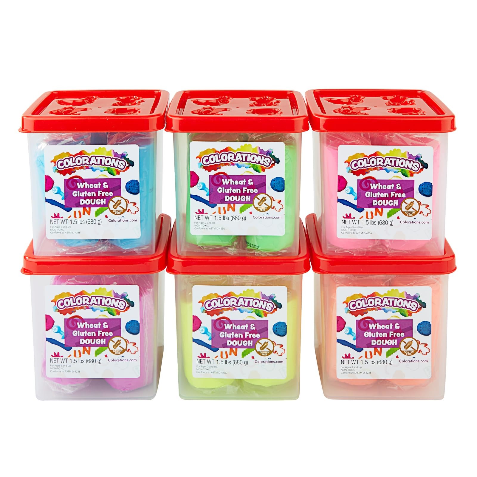 Colorations Wheat Gluten Neon Dough Classroom Pack – 6 Colors Non-Toxic Play