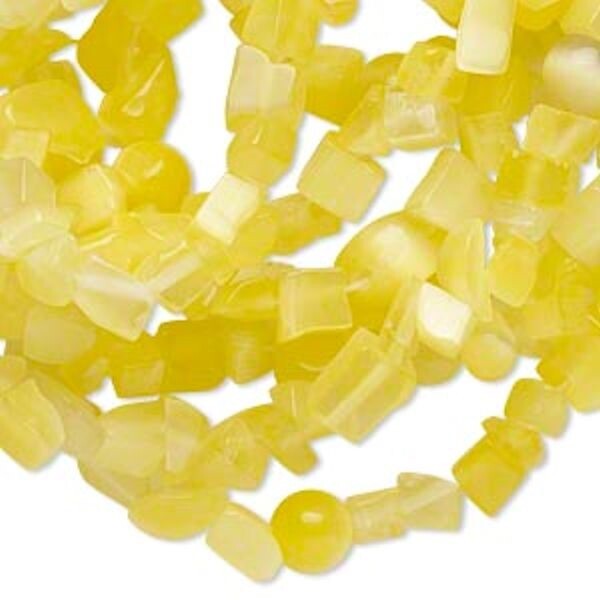 Yellow Cat’s Eye Fiber Optic Glass Small Chip Beads 1 Strand