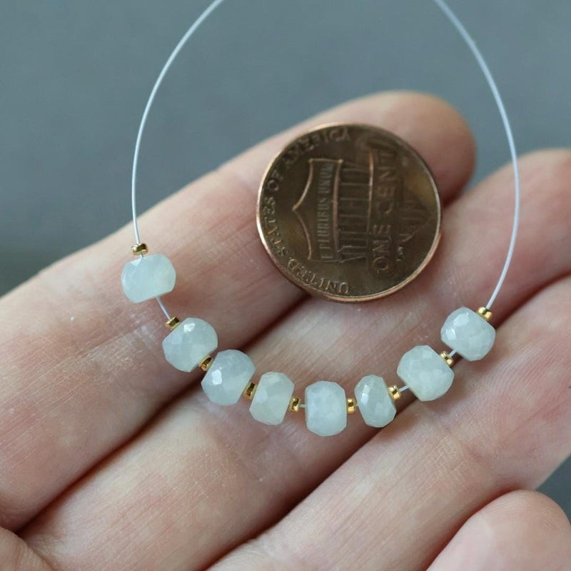 Rare Aqua Blue Sapphire Beads Faceted Rondelle 5.5mm Gray Natural Sapphire 8 PCs