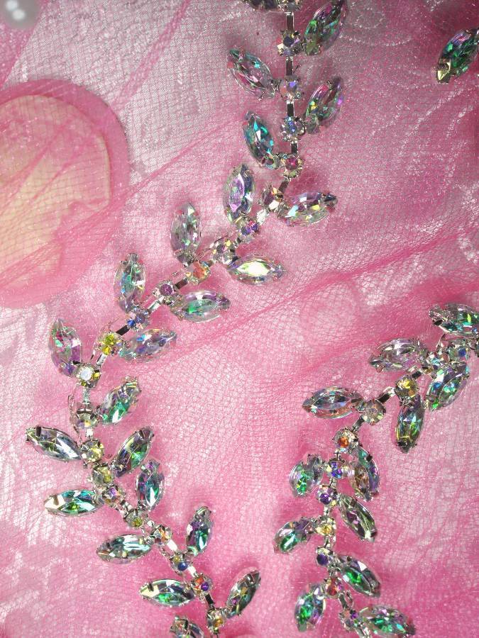 XR115 Aurora Borealis Crystal Rhinestone Trim Leaf Vine Bridal Cake Decoration