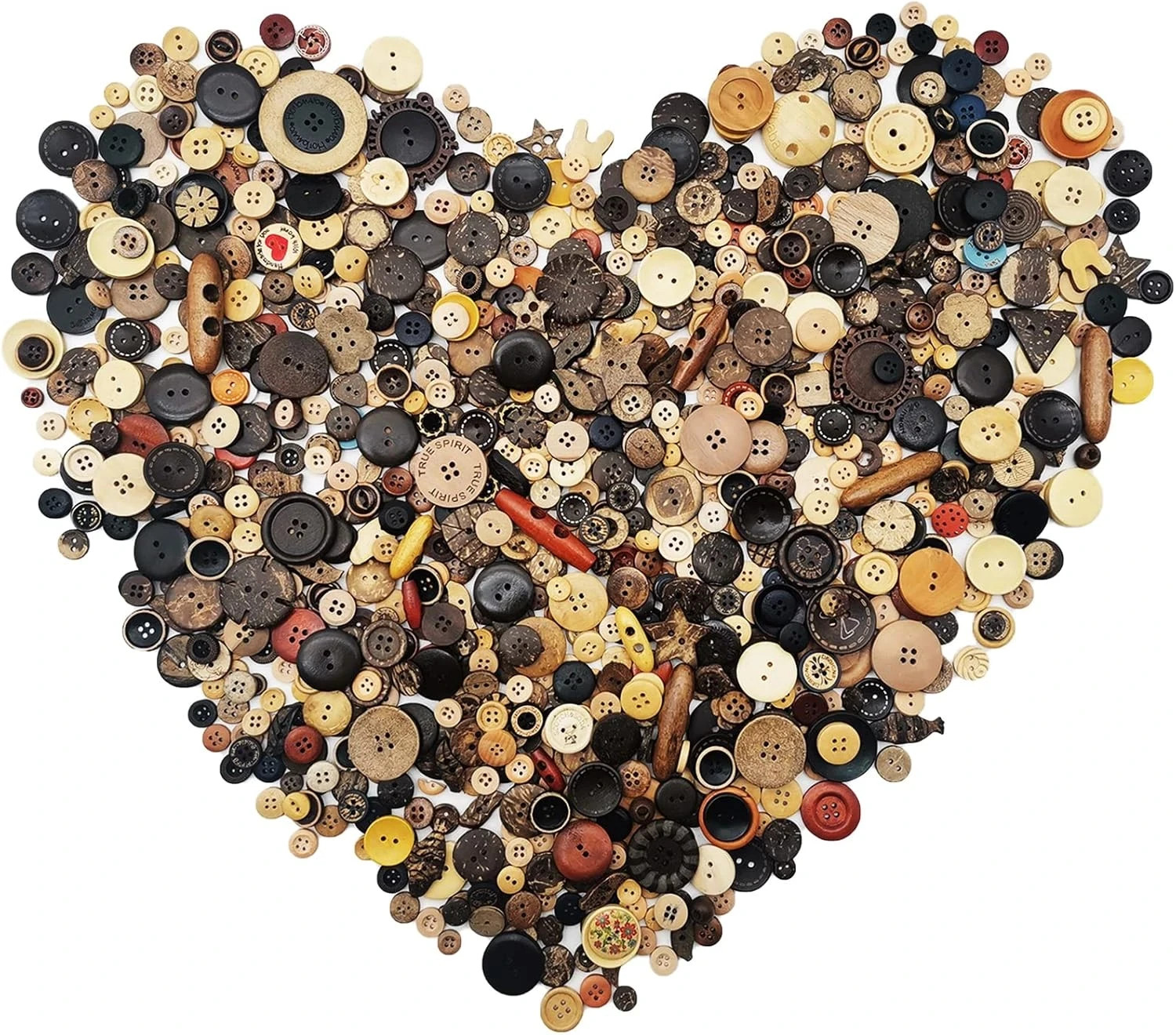 1600Pcs Assorted Sizes Wooden Buttons for Crafts Bulk Mixed Coconut Shell
