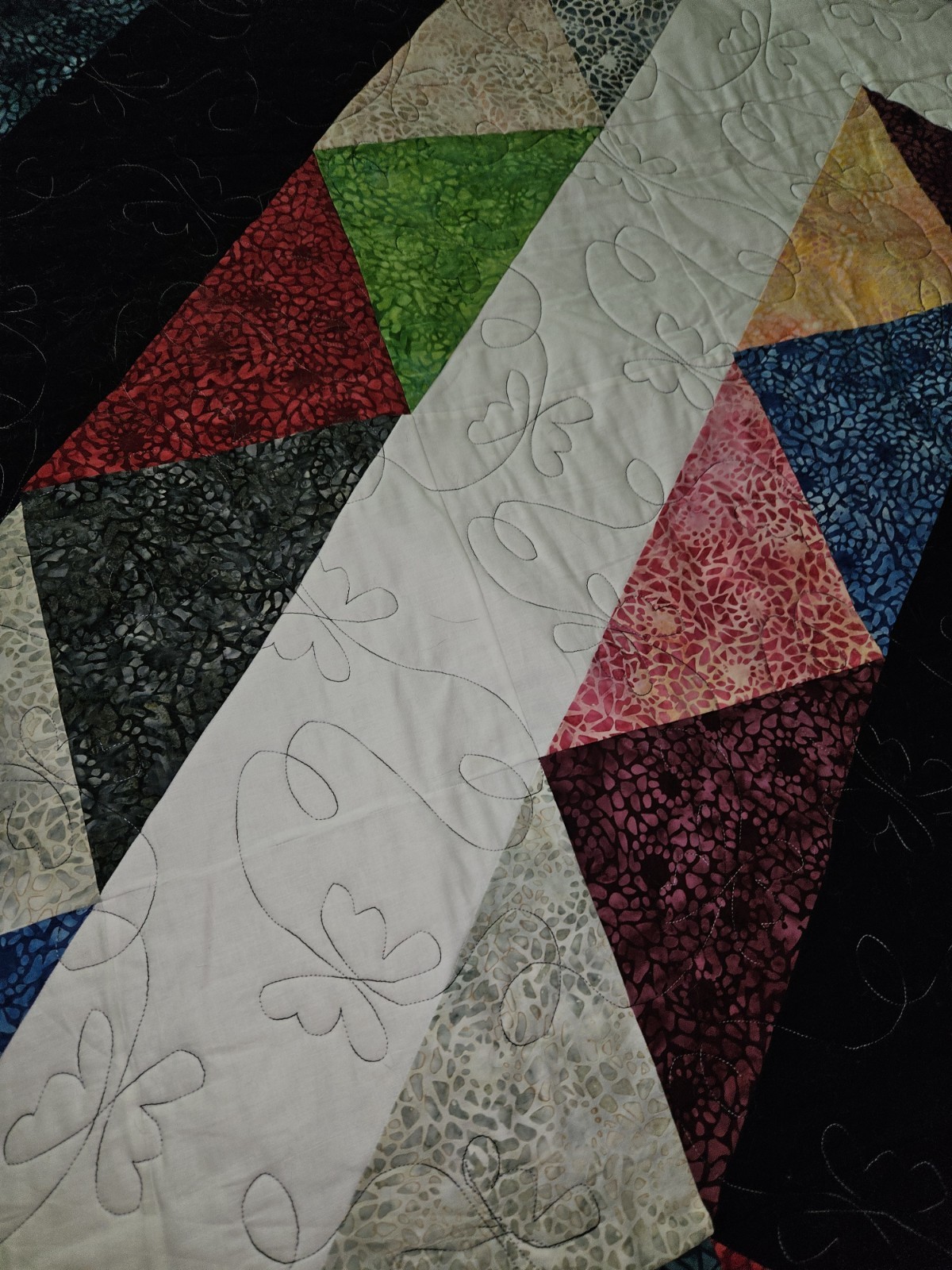 Handmade Modern Batik Patchwork Quilt Multicolor 90″ X 72″ Wonderful Condition