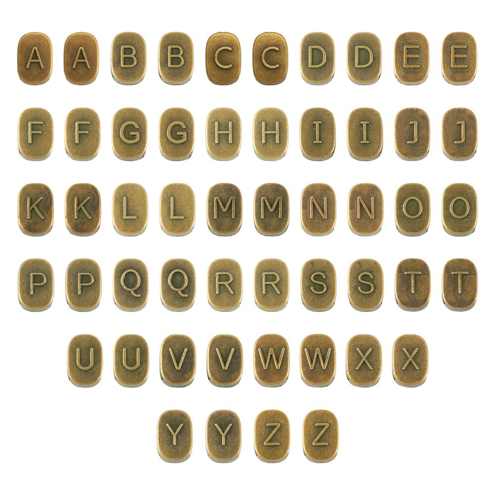 52Pcs Antique Bronze Letter A~Z Rectangle with Letter Slide Charms 11.5×7.5x5mm