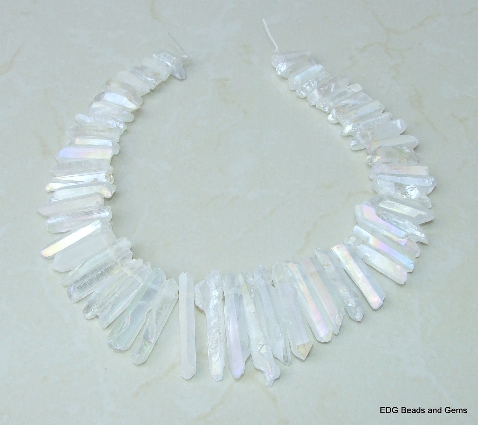Clear AB Titanium Quartz Crystal Points Strand Raw Rough Pendant Beads Healing