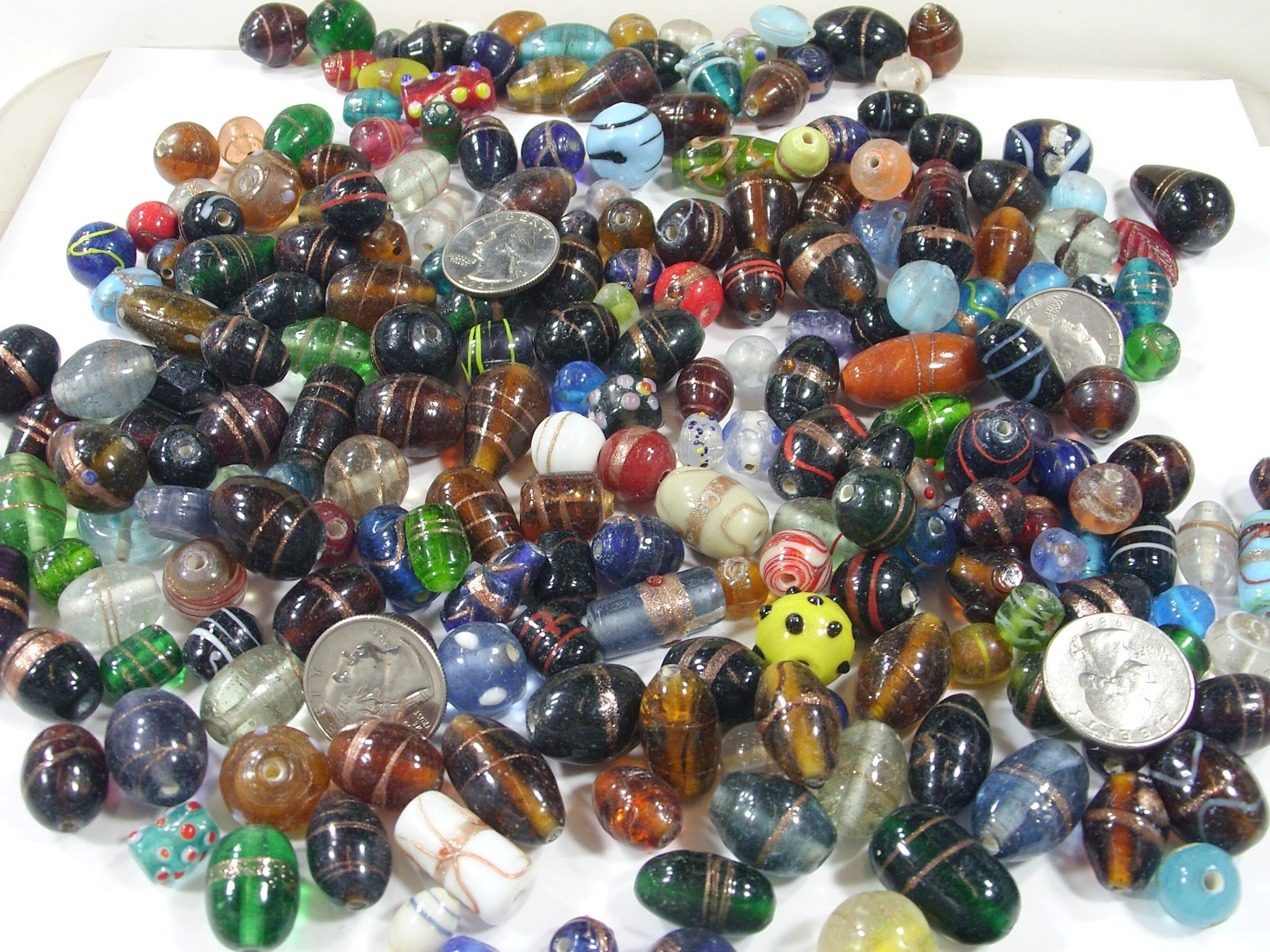 2 Pounds Assorted Shapes and Sizes Old Stock India Handmade Glass Beads (Y-68)⭐