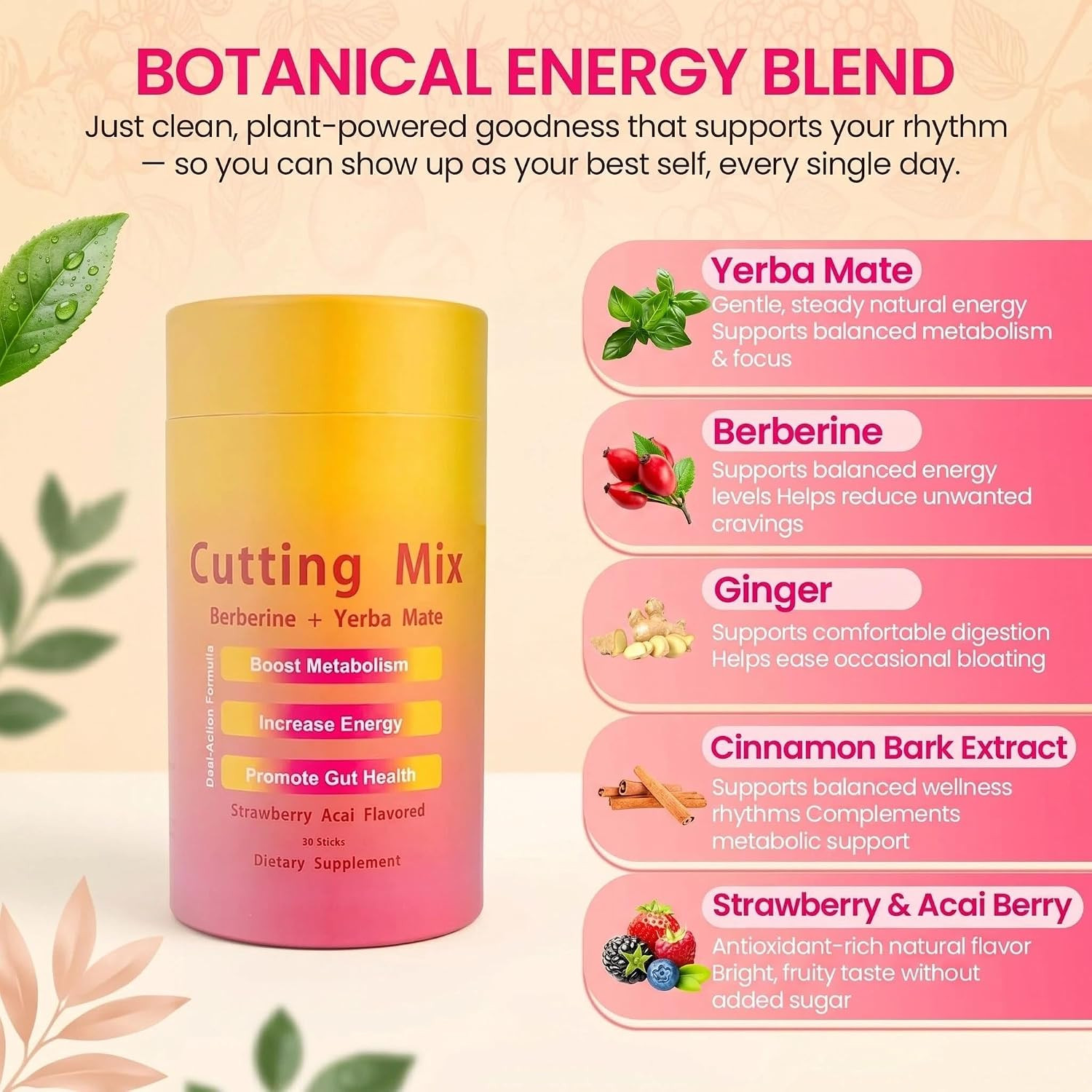 Cutting Mix Drink, Advanced Prebiotic, Vegan,Non-Gmo, Gluten-Free,Energy & Gut H