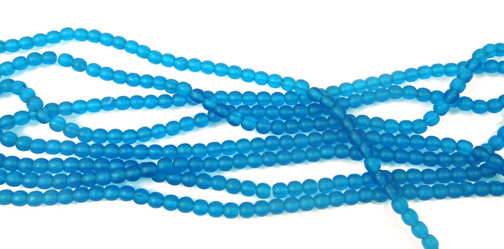100 Czech Frosted Sea Glass Round Beads – Matte – Capri Blue 4mm