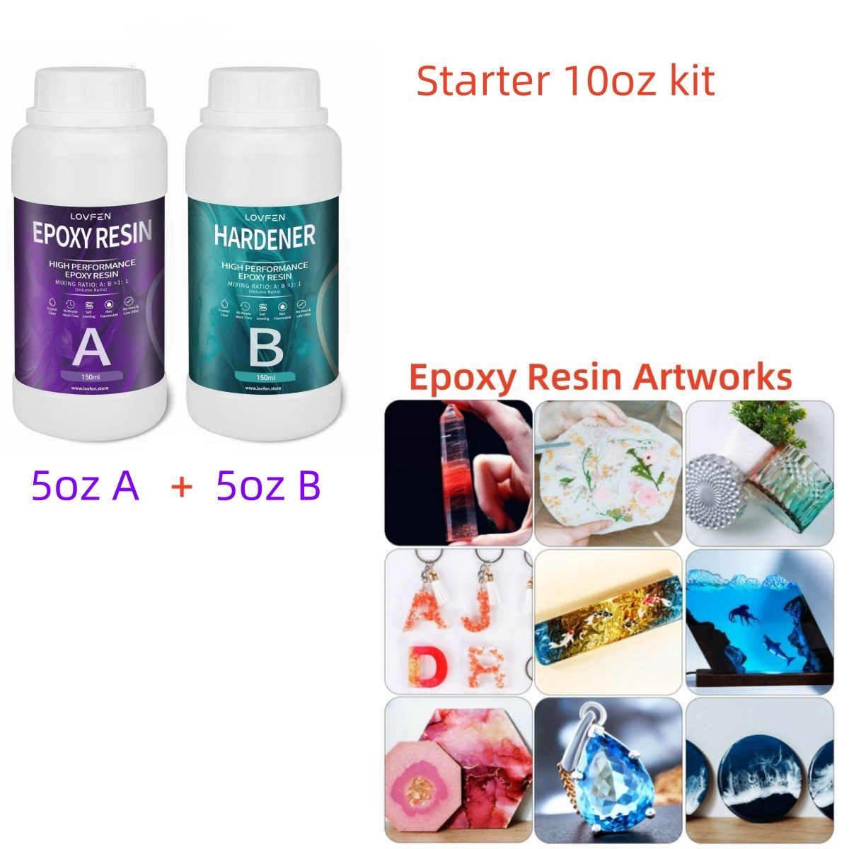 1:1 Epoxy Resin – Bulk 10oz/32oz/64oz/1 Gallon/4 Gallons Kit – AB Glue Art Craft
