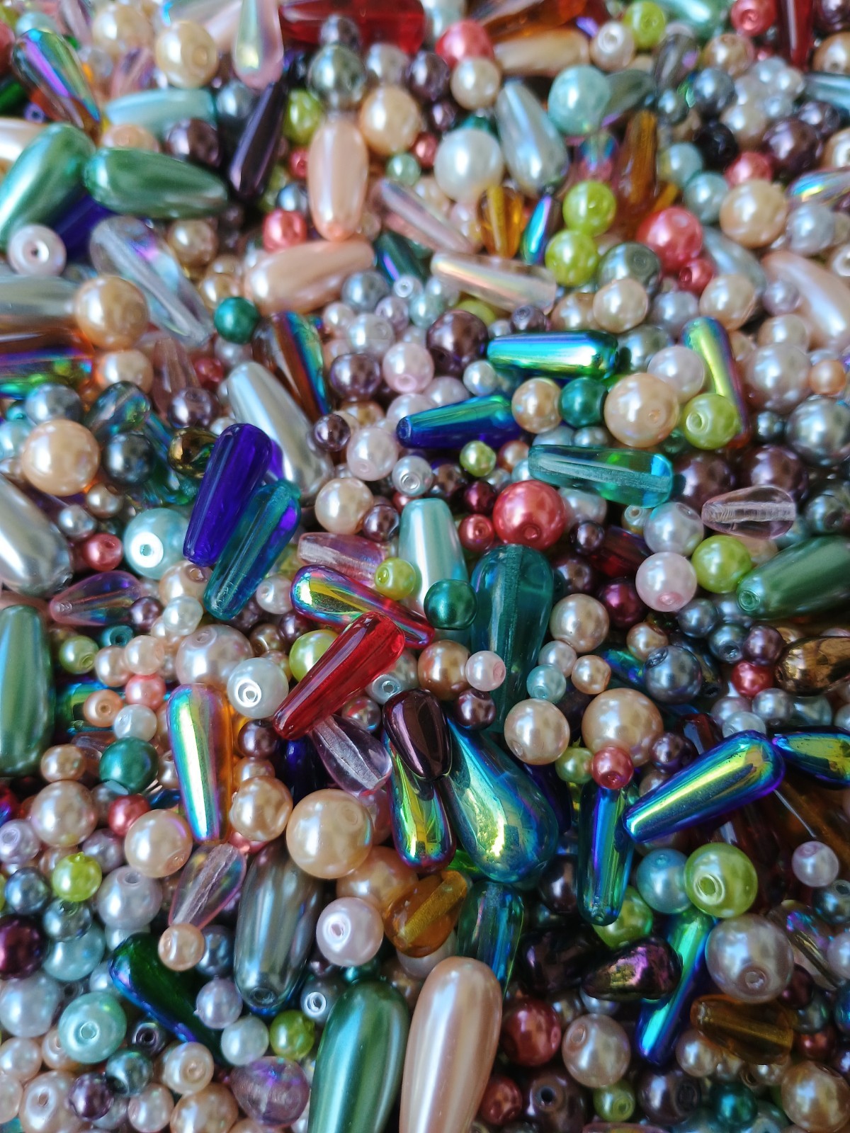 2lb Mixed Lot Of Glass Teardrop & Pearl Coated Beads – 4+ Sizes 4-10mm Approx