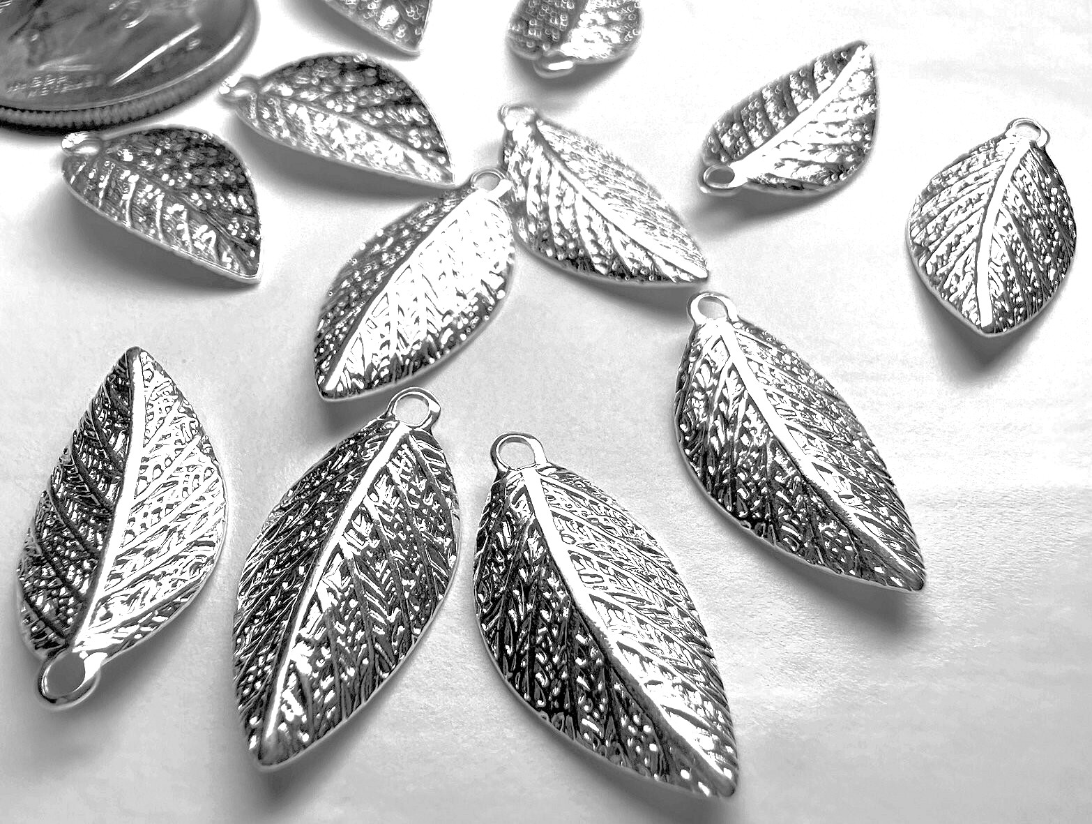 Charm, Leaf, 144 Silver Plated Brass 8x15mm Leaves Curved Leaf Pendant Charms