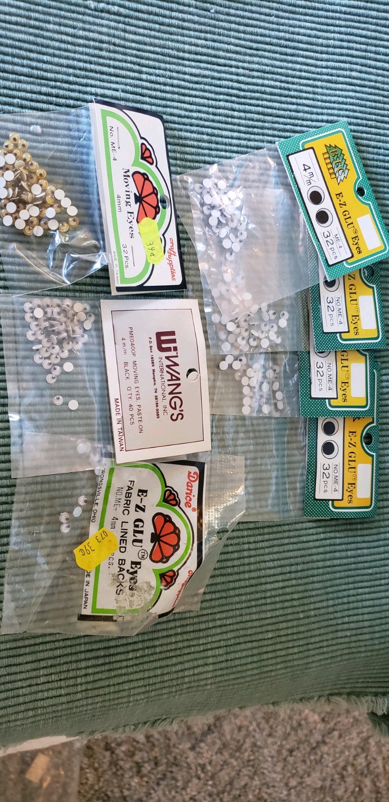 Large Lot Of Glue On Googly Wiggle Eyes, Most NIP, 3 mm to 15 mm