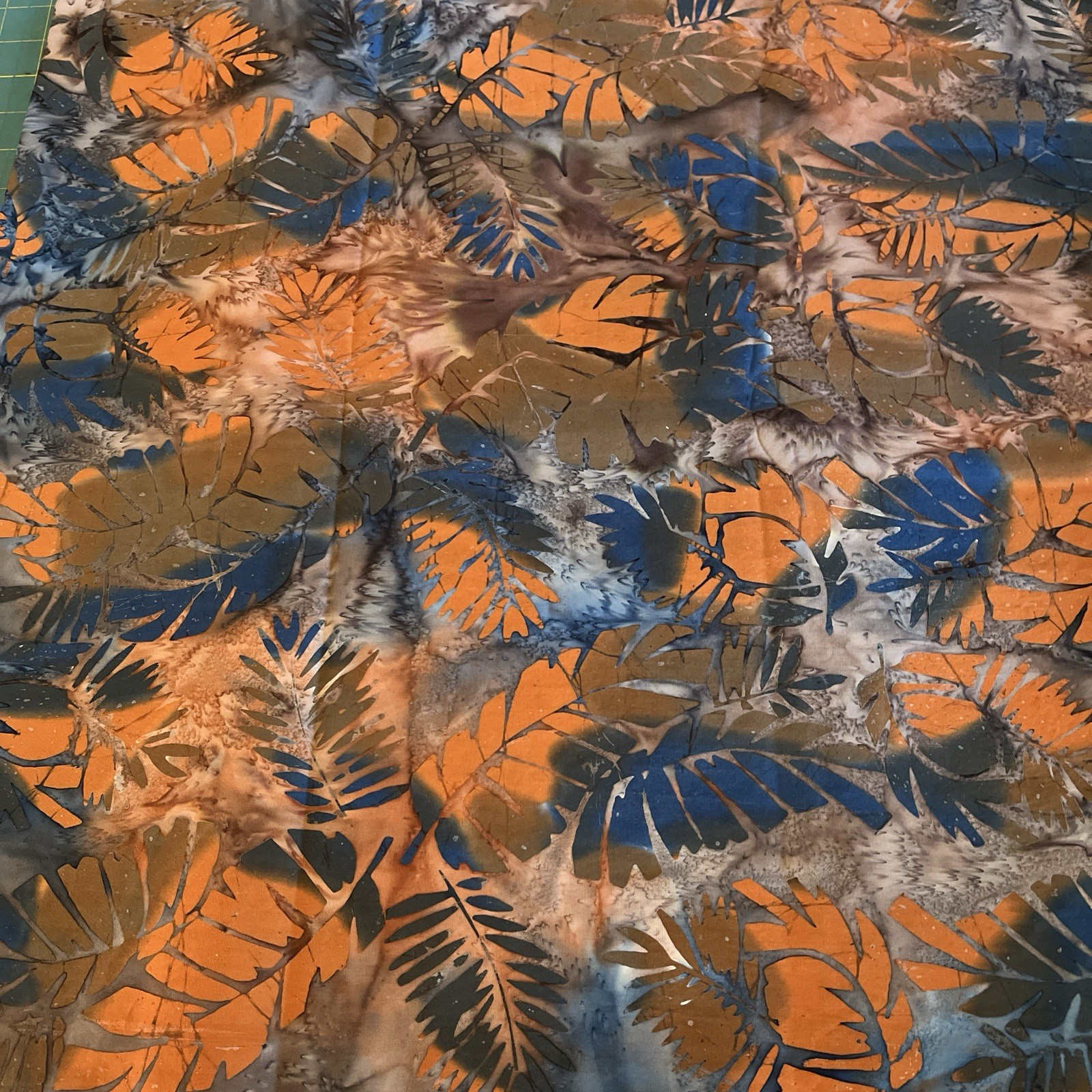 Paradise Tropical Orange Blue Large Leaves Batik Fabri Quilt 2.5 Yards