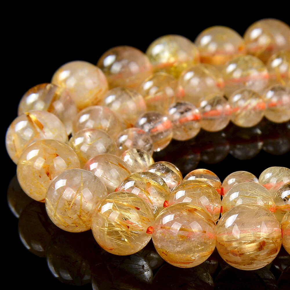 Natural Golden Rutilated Quartz Grade AAA Round4MM 5MM 6MM 7MM 8MM Beads (D249)