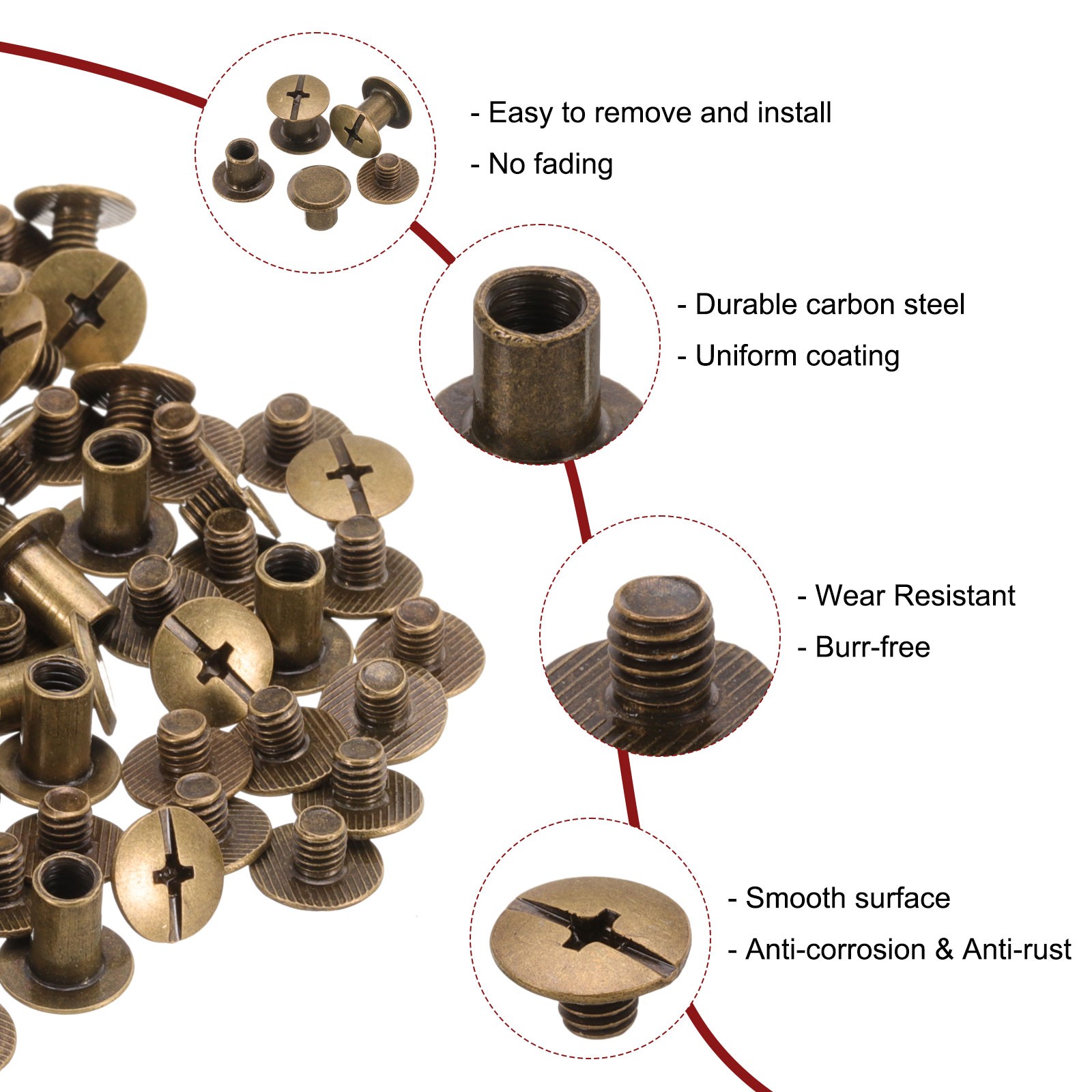 50set M5 x 8mm Chicago Screw Metal Stud Screw Rivets for Leather Bronze