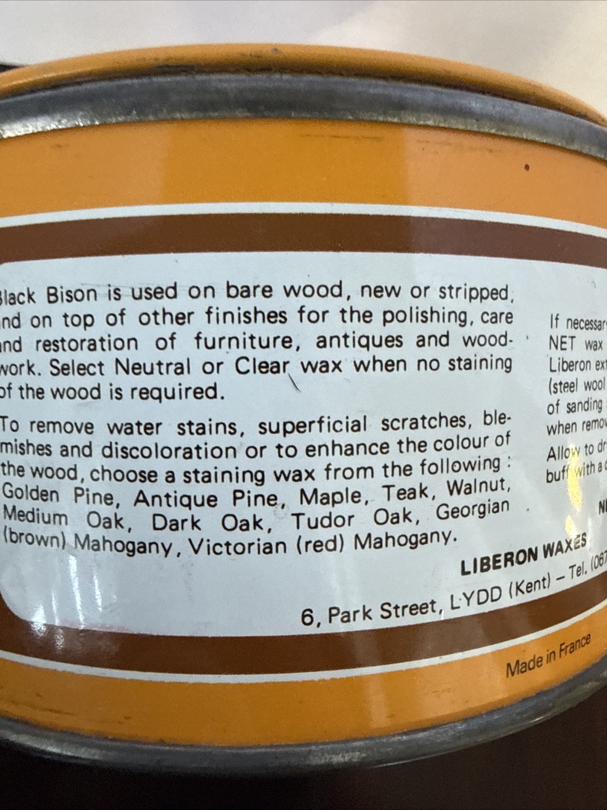 Liberon Black Bison Paste Wax Polish Clear Made In France Used Woodwork Antiques