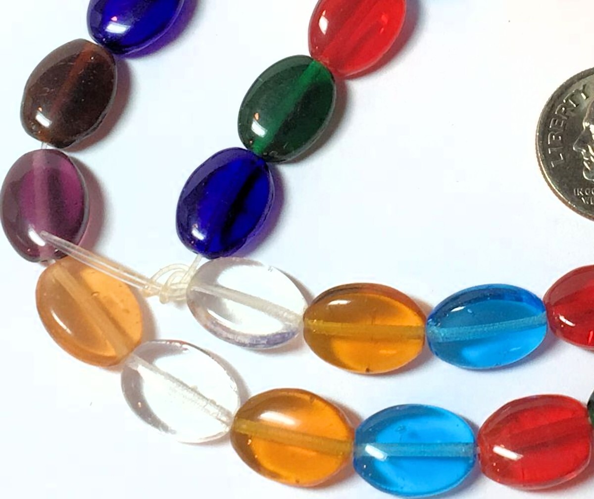 Bead Mix, Glass, Transparent 12x9mm Flat Oval Mix with 0.8mm Hole 1 Strand(35)*
