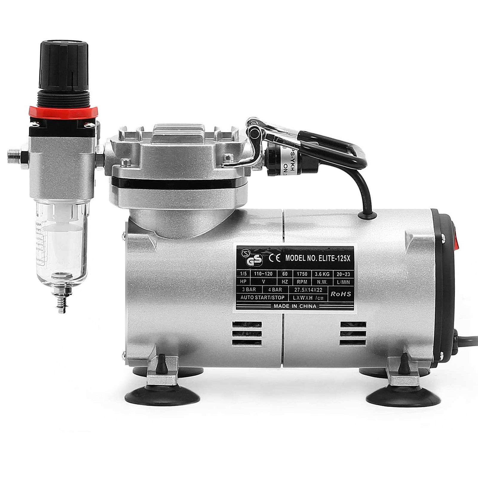 PointZero 1/5 HP Airbrush Compressor Air Pump with Regulator, Gauge, Water Trap