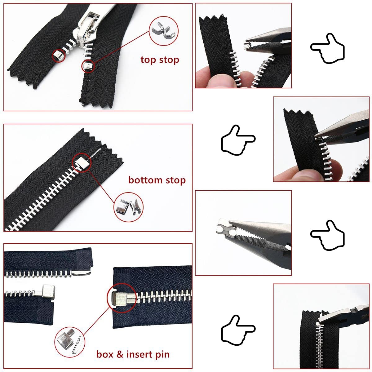 48-Piece Metal Zipper Repair Accessories Set – DIY Sewing Kit with bronze