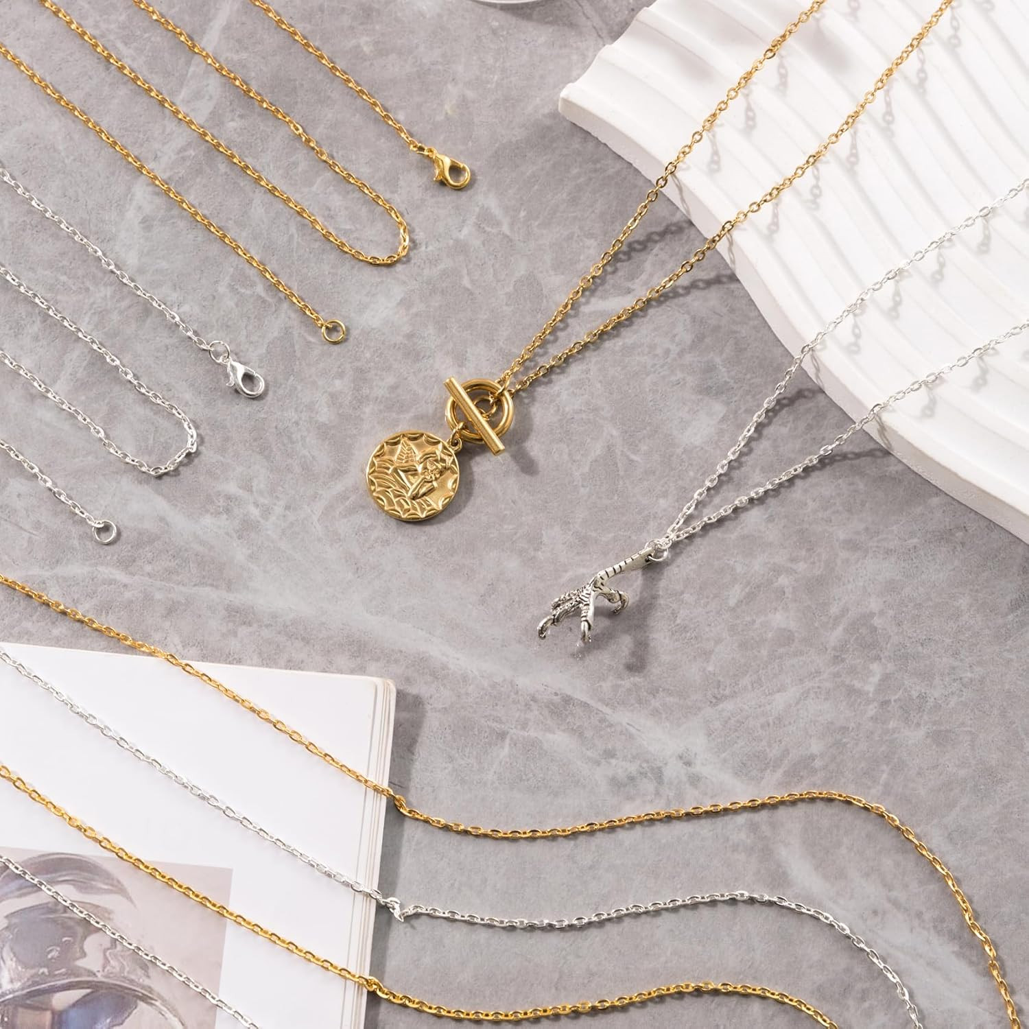 24 Pack Necklace Chains Bulk,Gold and Silver Plated DIY Cable Link