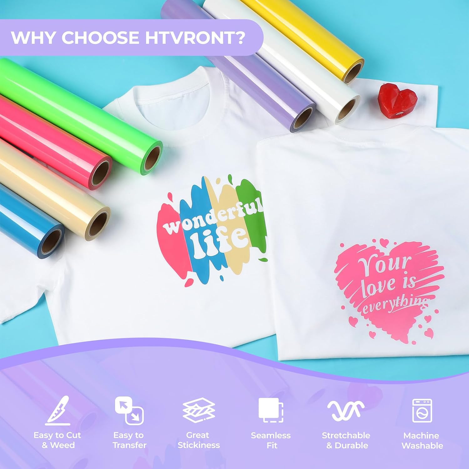 HTVRONT Heat Transfer Vinyl White HTV Rolls – 12″ X 20Ft White Iron on Vinyl for