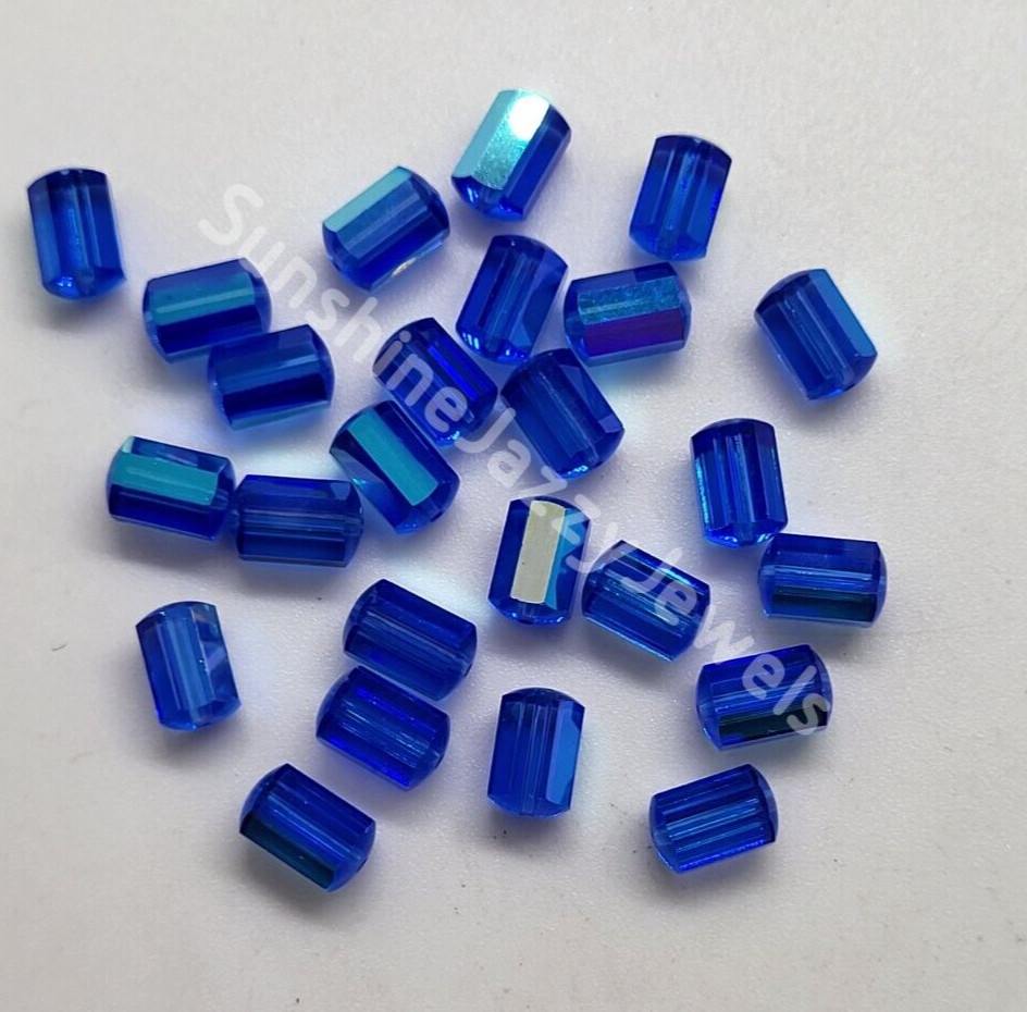 12pc Swarovski Crystal Sapphire AB 7.5x5mm Cylinder 5230 Beads; Vintage!
