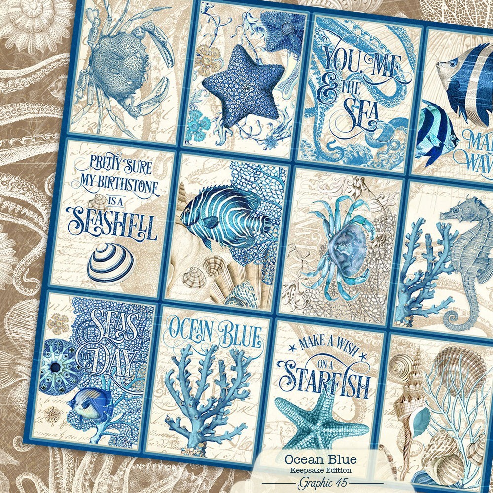 Graphic 45 OCEAN BLUE (12 Sheets) 12×12 Paper Collection *Keepsake Edition* Set
