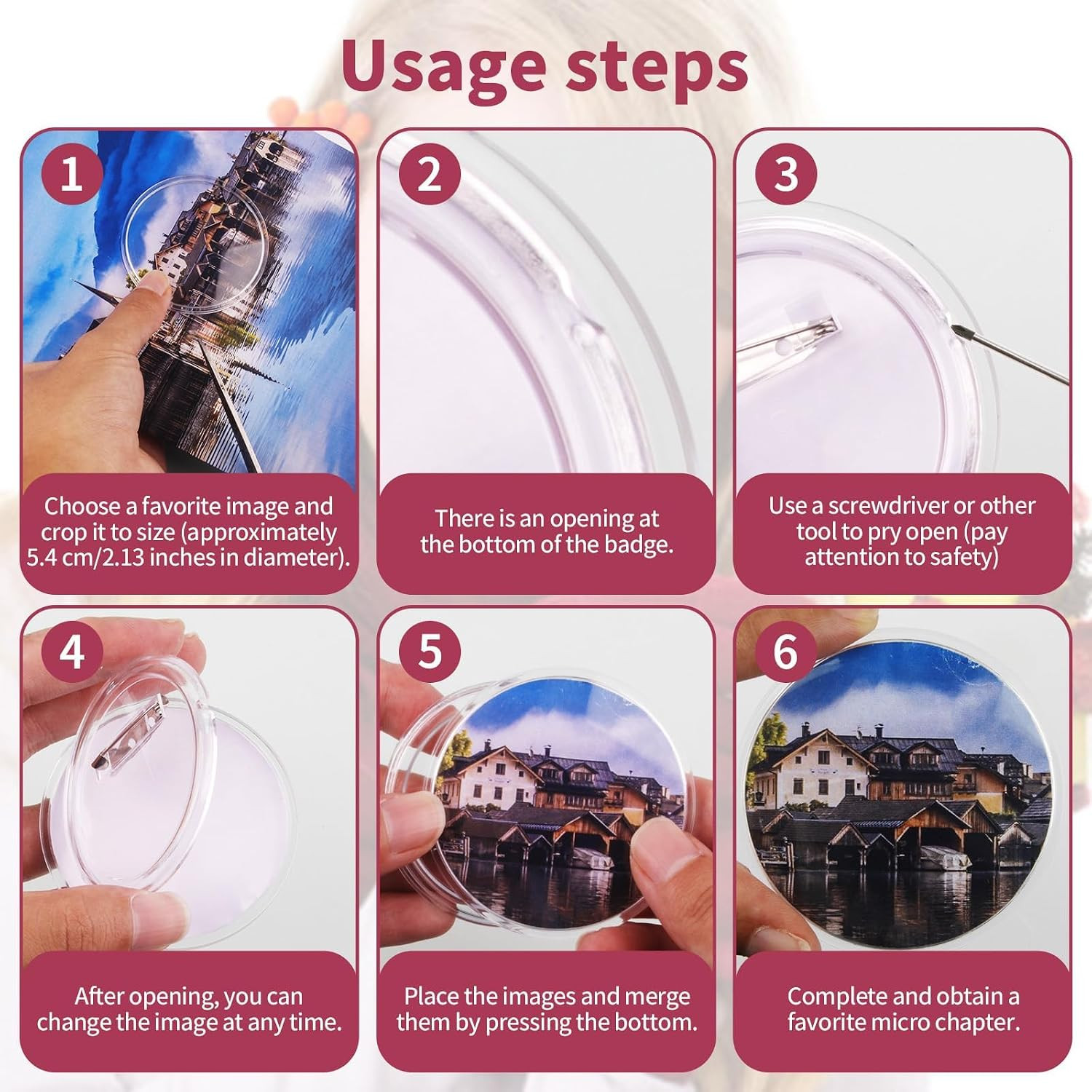 10PCS Clear Acrylic Picture Button Pin, Photo Buttons for Pictures | 2.32 Inch C