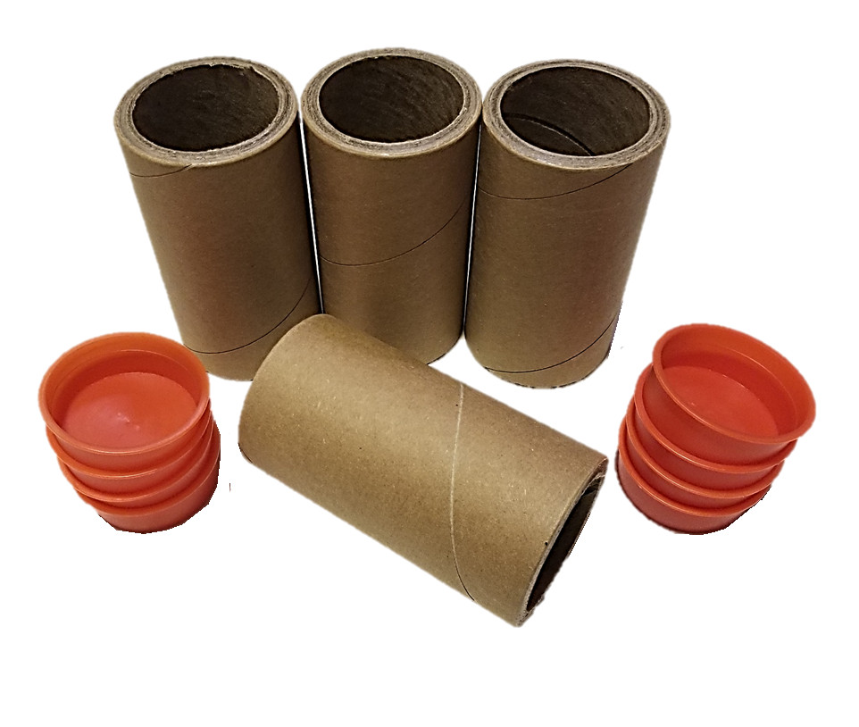 4 Kraft Paper Cores/Tubes Cardboard 2″ x 4.5″ x 1/4″ Thick Wall w/ Plastic Caps