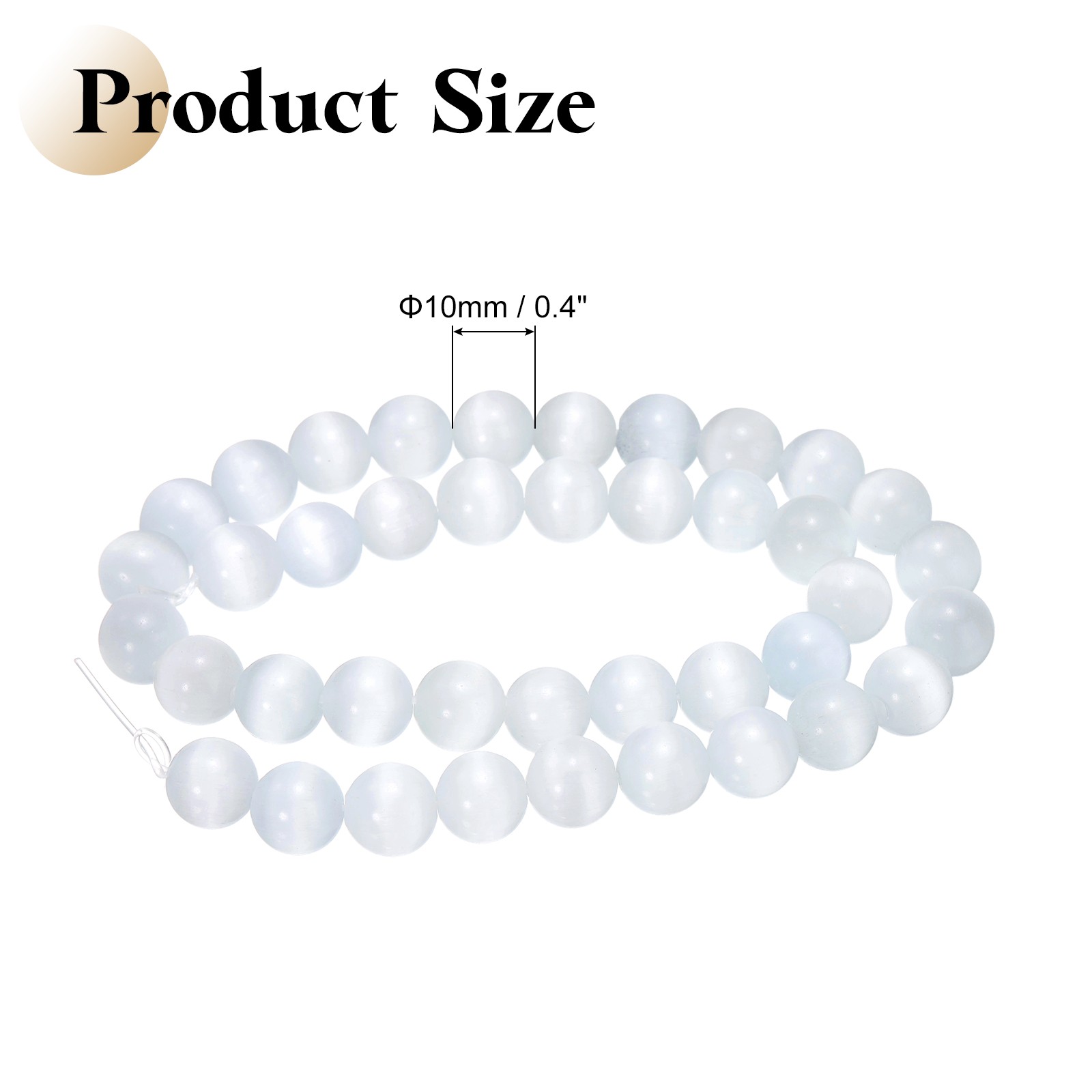 38pcs White Cat’s Eye Stone Beads 10mm Round Crystal Loose Bead