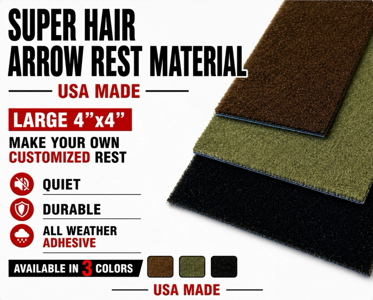 GREEN – 4″ X 4″ HAIR RUG ARROW REST SUPERHAIR Make Your Own CUSTOM Arrow Rests