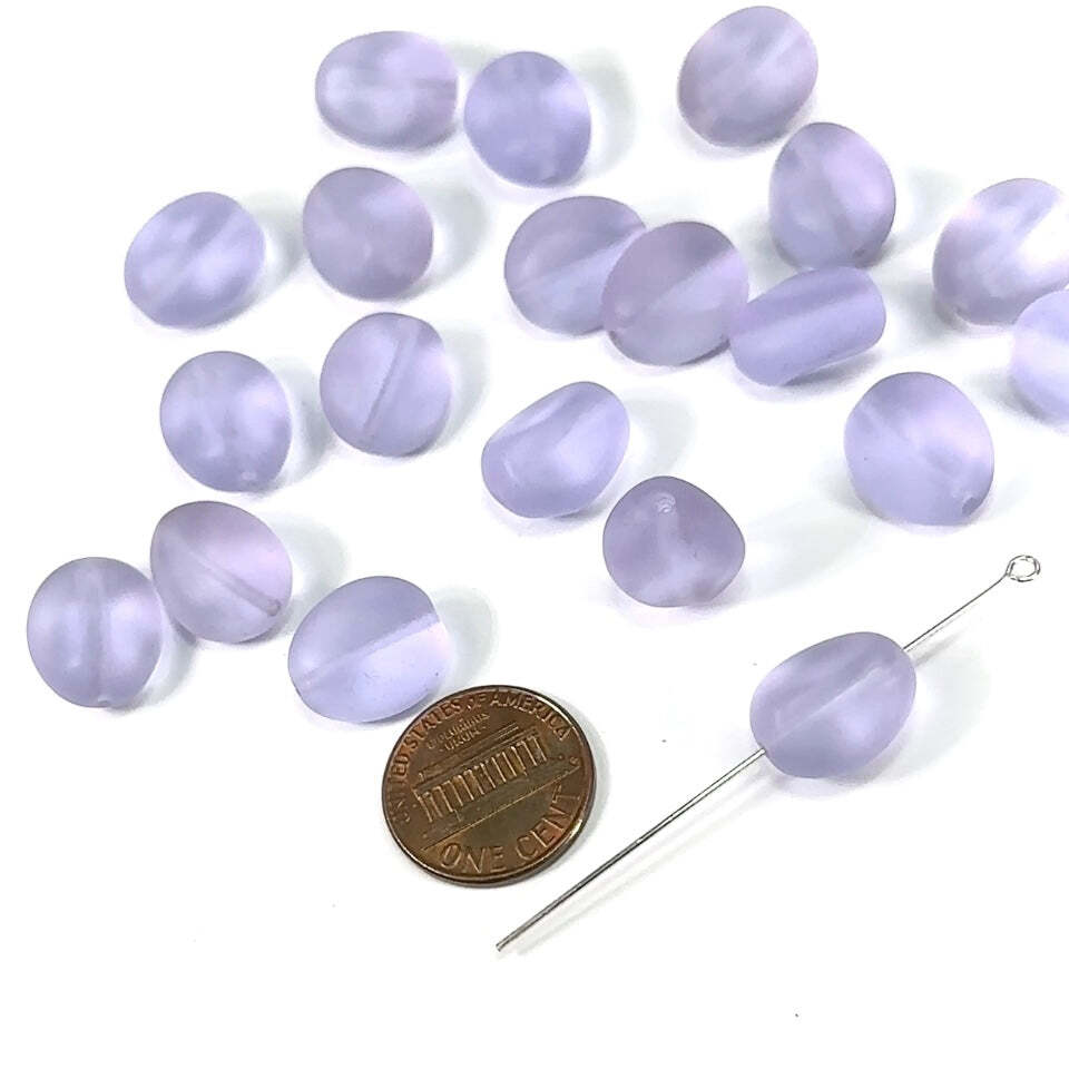 Czech Pressed Druk Fancy Oval Glass Beads 15x13mm Lavender Matted 20pcs CL327