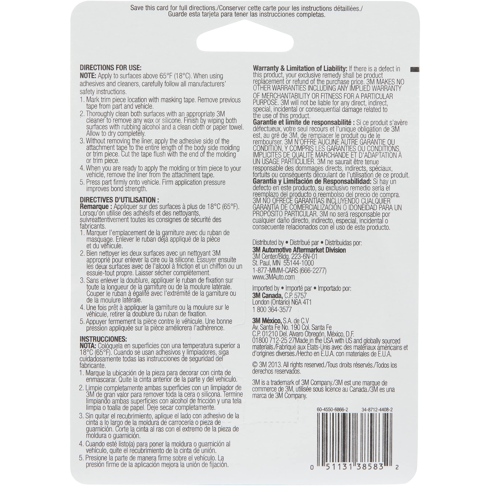 3M Exterior Attachment Tape, Ideal for Moldings, 1/4″ w x 5 yards, Clear